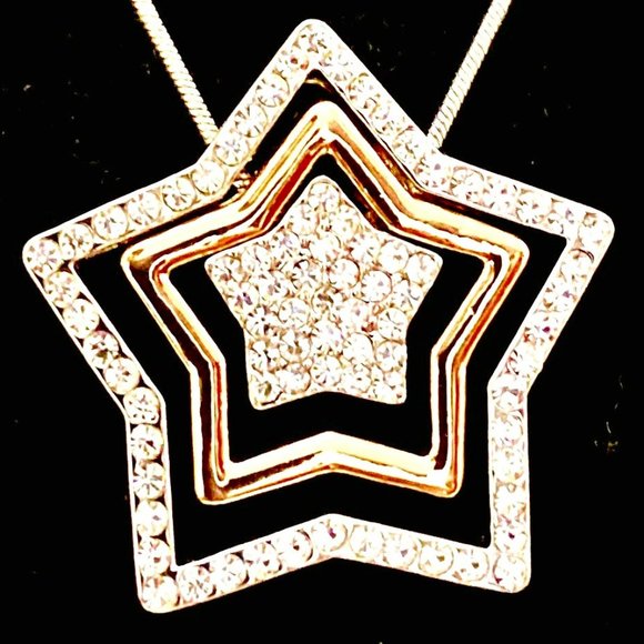 💖HOST PICK💖 Stars Set in Two Tone & CZs - Necklace 18 in. /N97 - Picture 2 of 2
